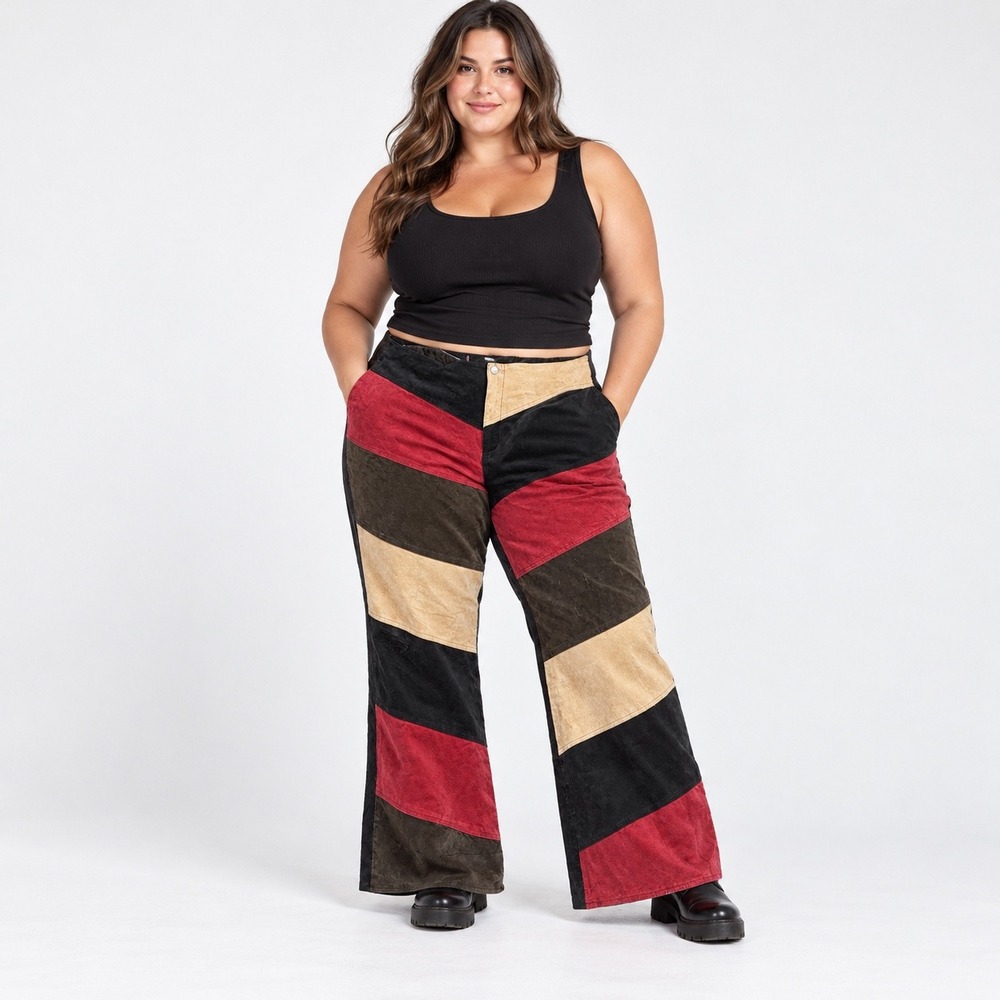 Vintage Hypo Active Patchwork Leather Flare Wide Leg Pants Size 22W